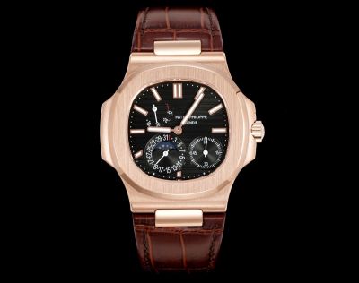 Patek Philippe Nautilus Women Cal.240PS 40mm Brown Leather Strap Rose Gold Case Watch